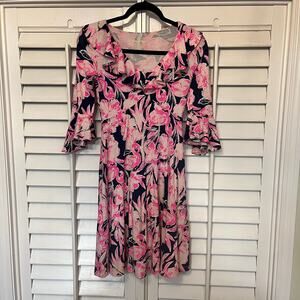 Lilly Pulitzer Stirling‎ Pink And Blue Flamingo Print Dress Size XXS